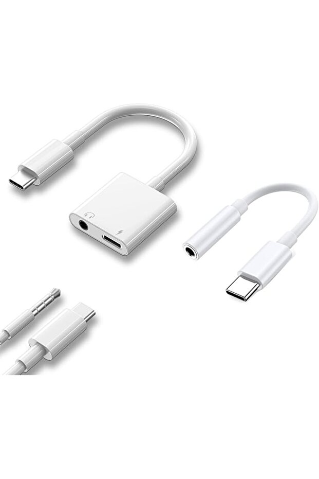 محول سماعات الرأس، عبوة من قطعتين، محول USB C إلى مقبس سماعات الرأس 3.5 ملم ومحول شحن، محول من النوع C إلى مقبس Aux