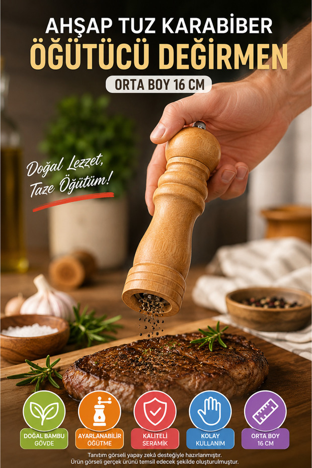 Bamboo Body Salt Pepper Mill 16 cm Adjustable Spice Grinder Salt Grinder for Kitchen