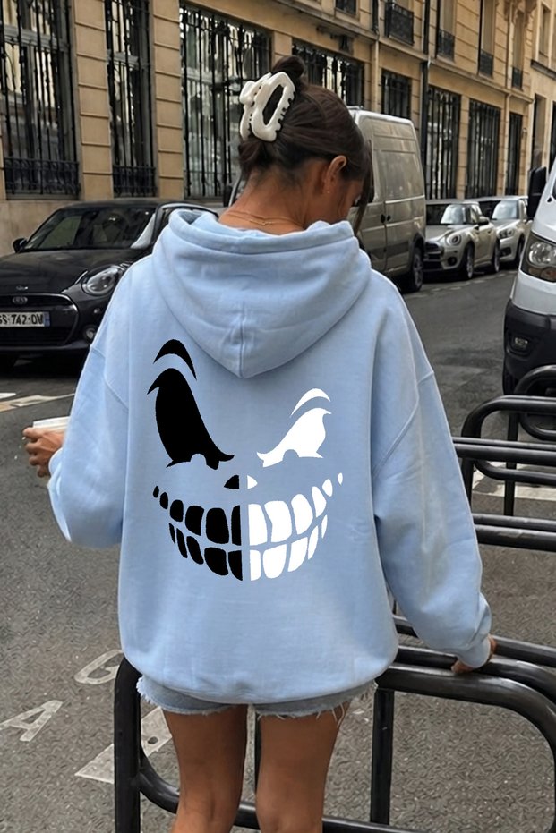 Unisex Face Printed Oversize Hoodie Hooded Sweatshirt