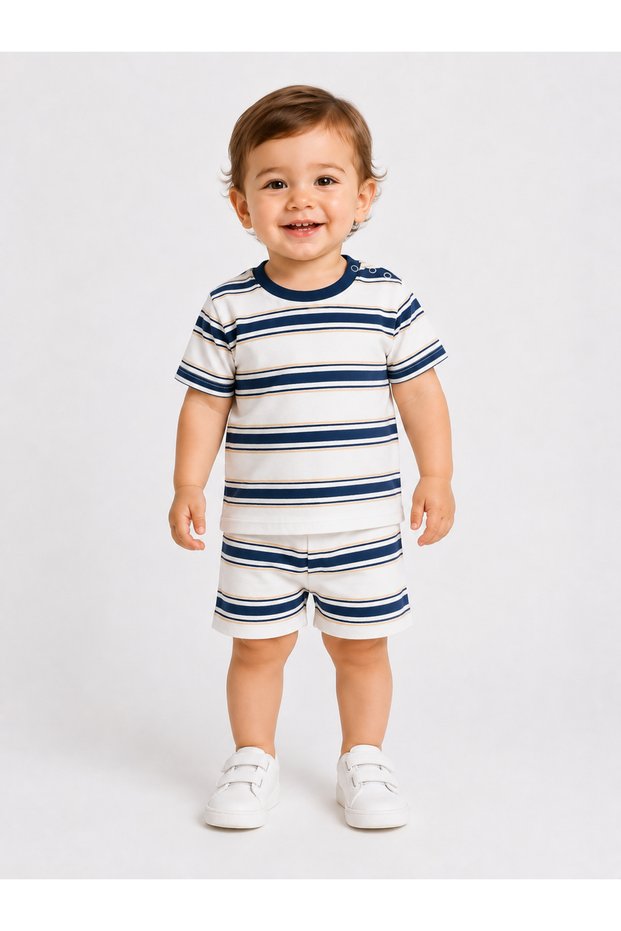 Baby Boy Summer 2-Piece Set Striped Short Sleeve T-Shirt Shorts Set Daily Casual Wear