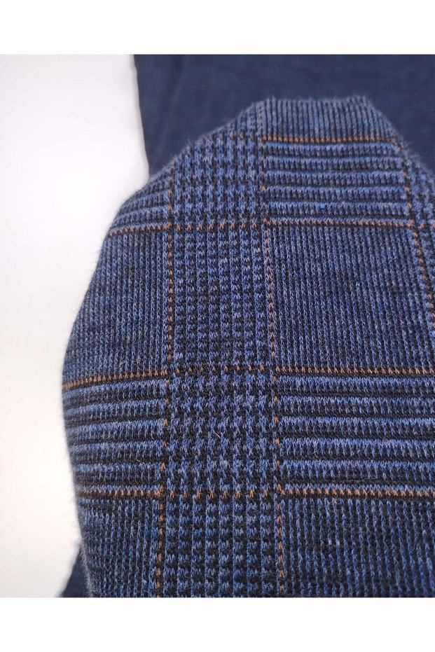 Navy Blue Black Orange Plaid Jacquard Knitted Fabric Cardigan & Sweater Fabric 165X300Cm