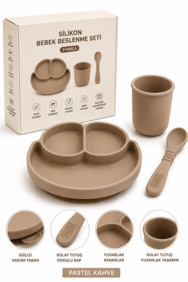 3 Piece Bpa Baby Feeding Set Vacuum Food Plate Cup Spoon