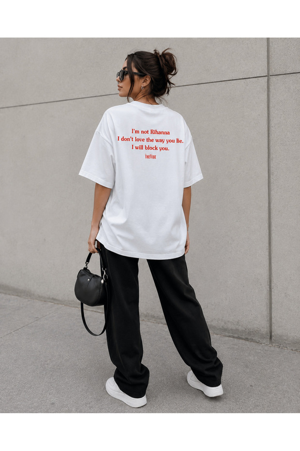 Women's Oversize White Rihanna Back Print T-Shirt