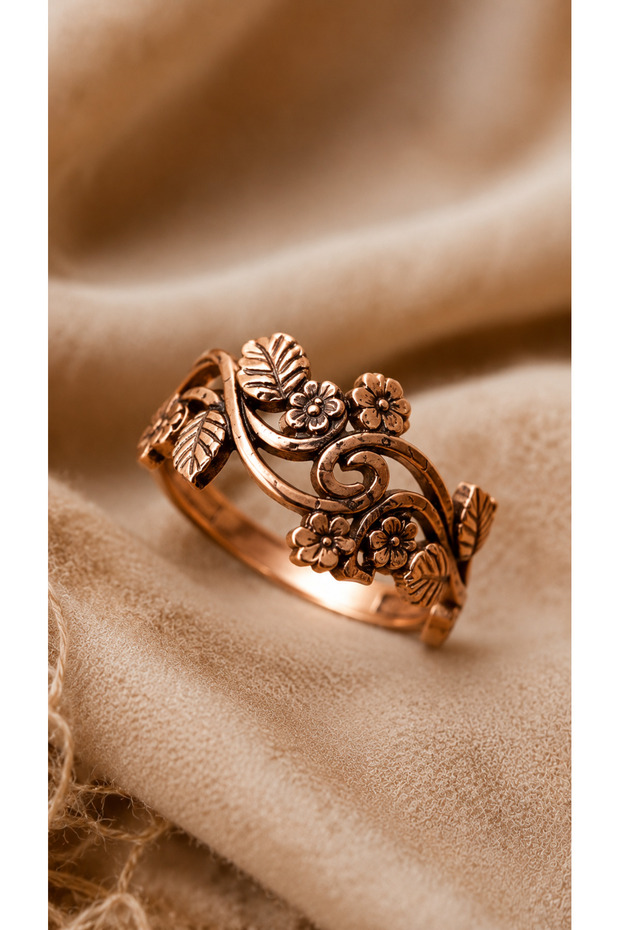 Pure Copper Vintage Adjustable Women's Ring Copper Ring Flower Motif Ring