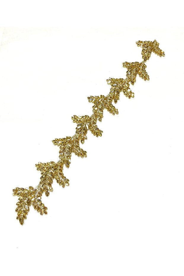 Iron-On Stone Strip / 50 cm / Gold / Leaf Model / Crystal Stone