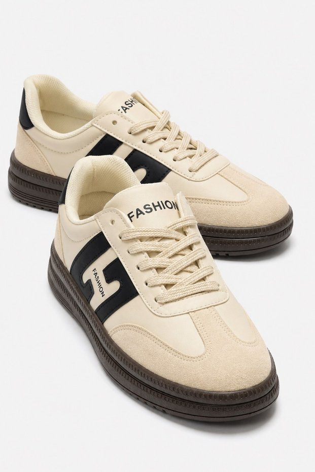 Double-Faced H-Li Skin Women's Sports Shoes Beige Black
