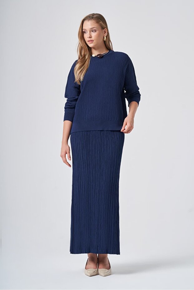 702 Knitted Skirt Suit Dark Blue