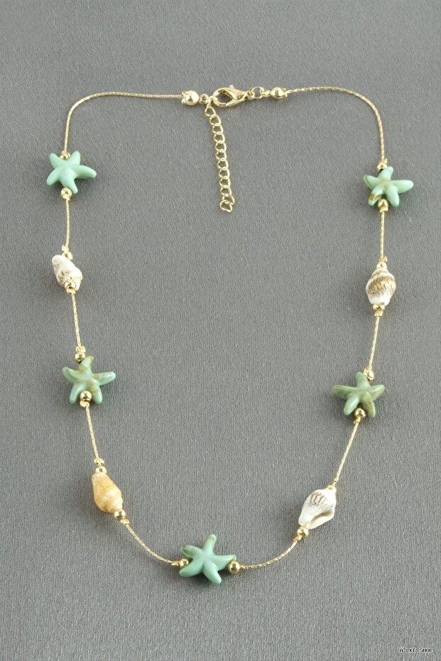 Ilkestor Starfish Seashell Natural Stone (201531) Pendant Green