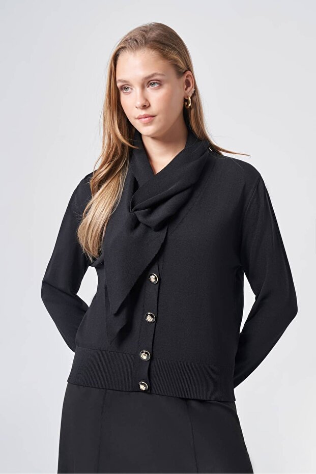 604 Removable Shawl Collar Knitwear Cardigan Black