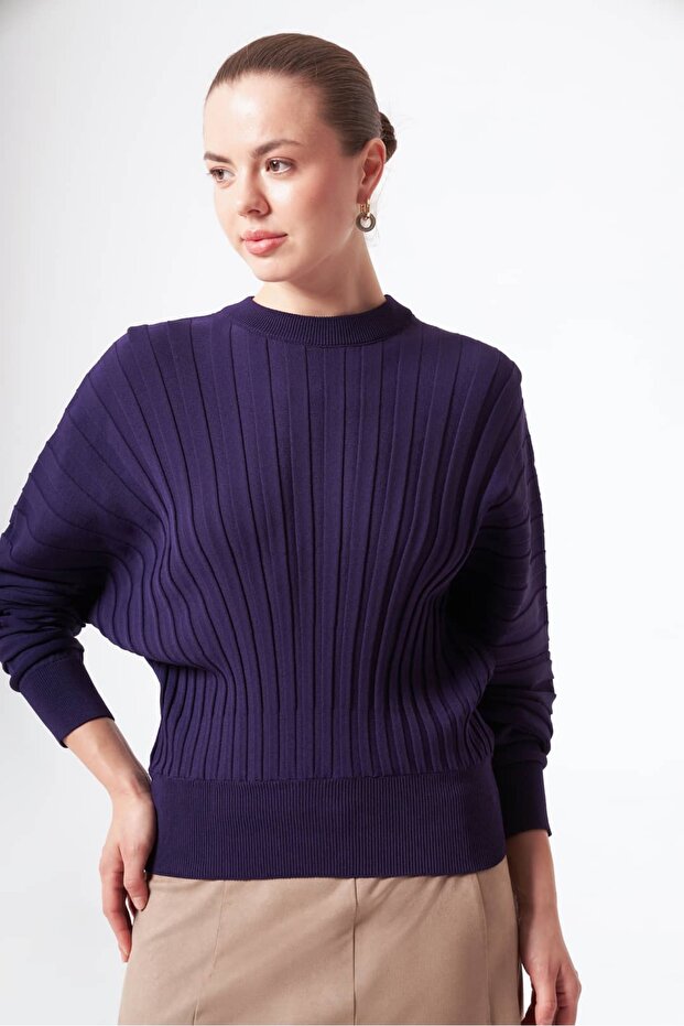 202 Elastic Waist Tricot Sweater Purple