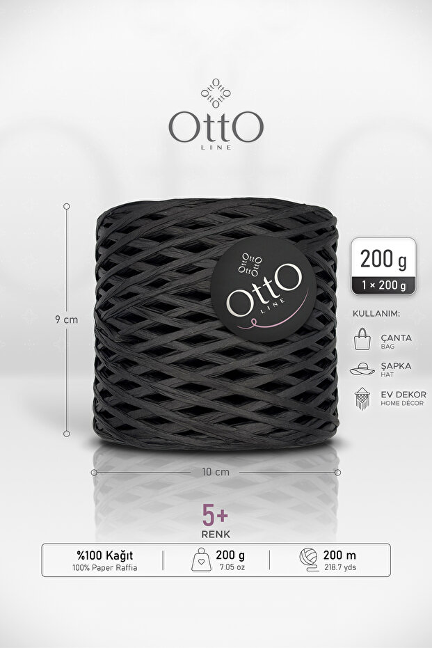 Raffia • Black (G12) • 200 Gr/200 m • Paper Raffia Cord • Bag, Hat, Supla