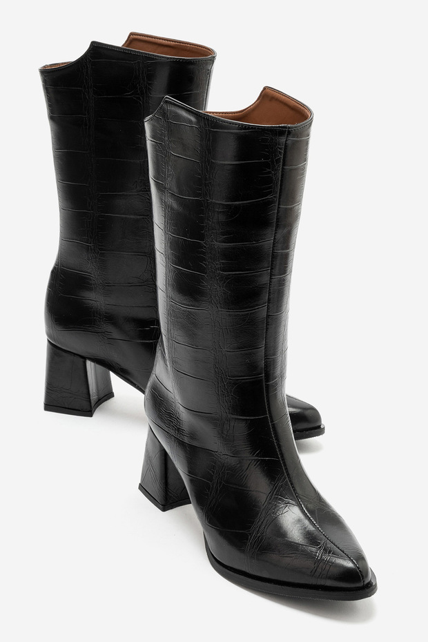 Loki Women's Black Crocodile Pull-On Below the Knee Mid-Length Boots