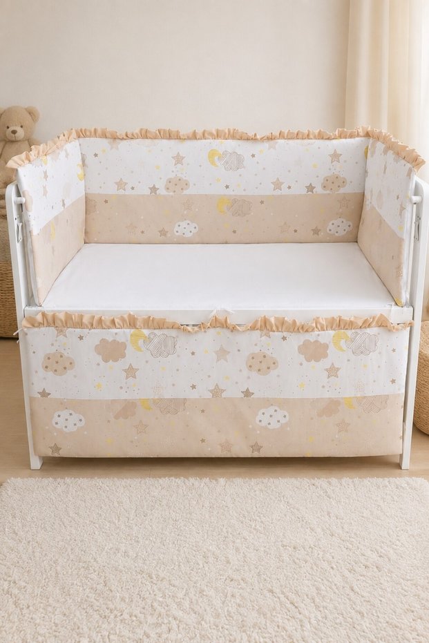 Coffee Ruffle 70X130 Furniture Crib Edge Protector Set - 4 Piece Dream Series