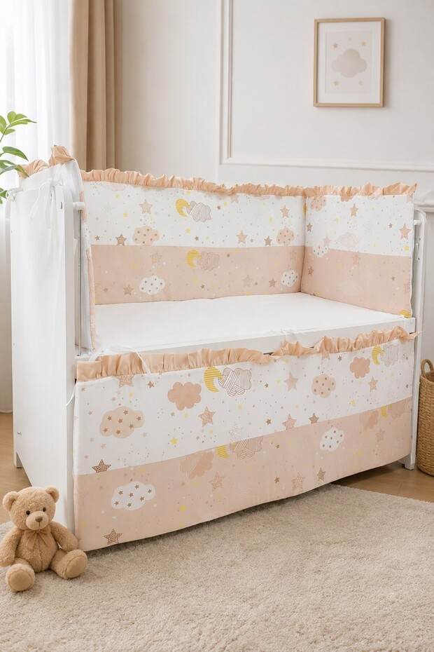 Coffee Ruffle 60X120 Furniture Crib Edge Protection Set - 4 Piece Dream Series