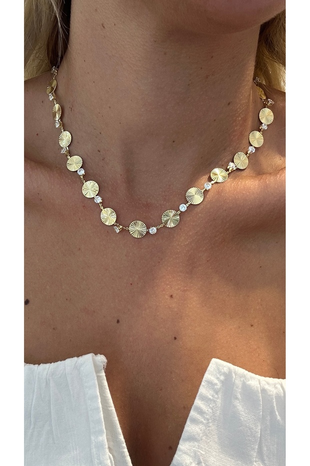 Special Series Oval Zircon Stone Plate Necklace 30+5cm