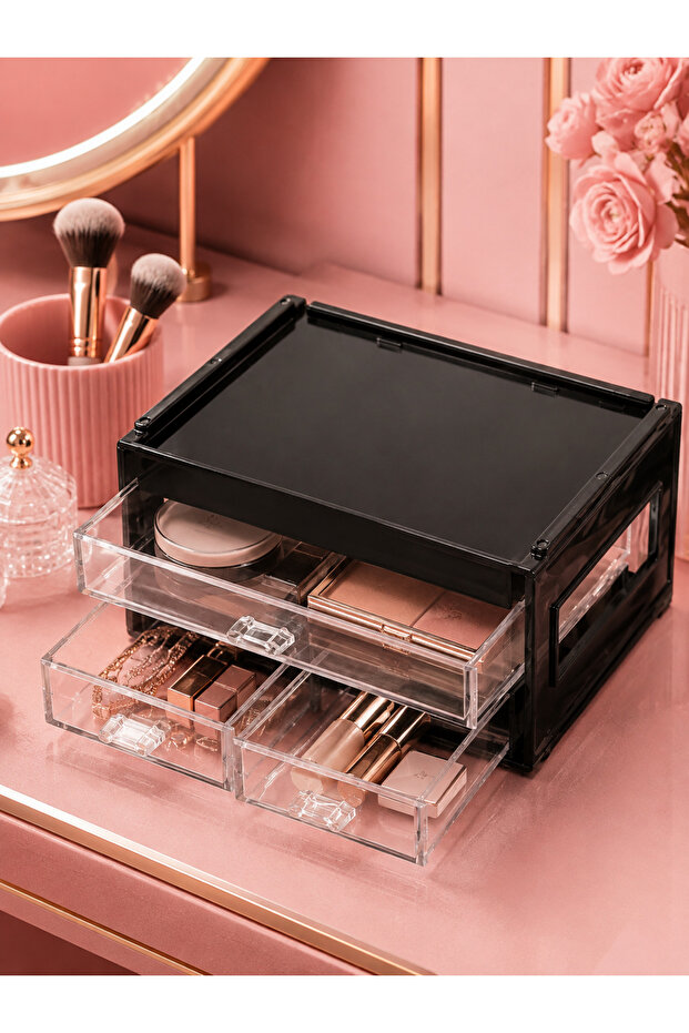 Black 3-Drawer Organizer Multi-Purpose Makeup and Desktop Organizer