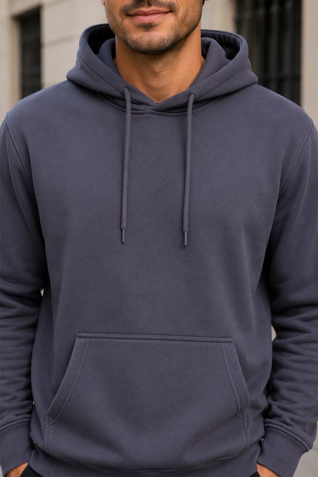 Men's Smoked 3-Strand Hooded Sweatshirt with Kangaroo Pocket, Soft Fabric with Fleece Inside