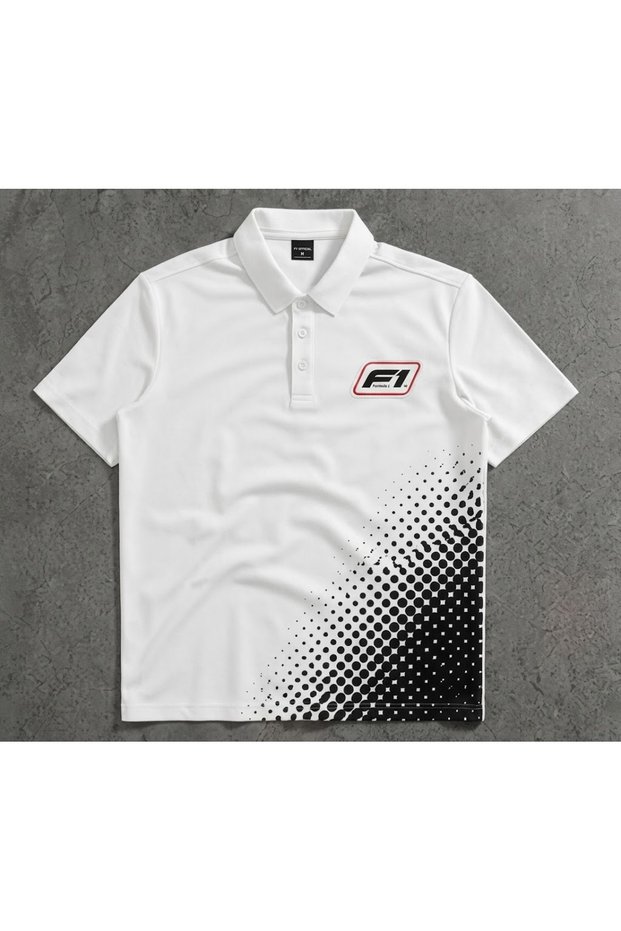 Unisex Formula 1 Printed Polo Neck T-Shirt – Racing Themed Short Sleeve T-Shirt