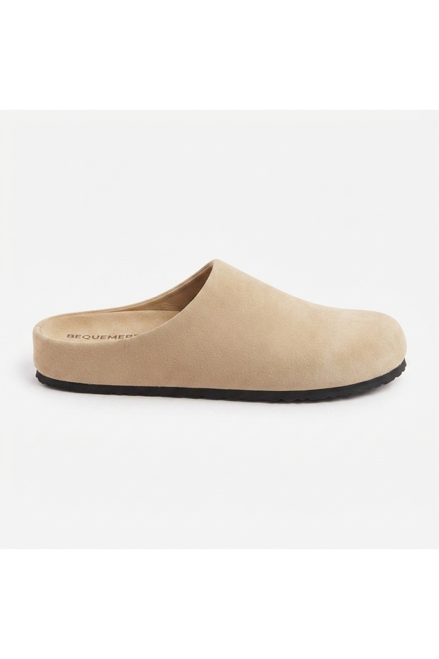 Mk410 Beige Genuine Suede Leather Full Covered Cork Sole Unisex Orthopedic Sabo Slippers