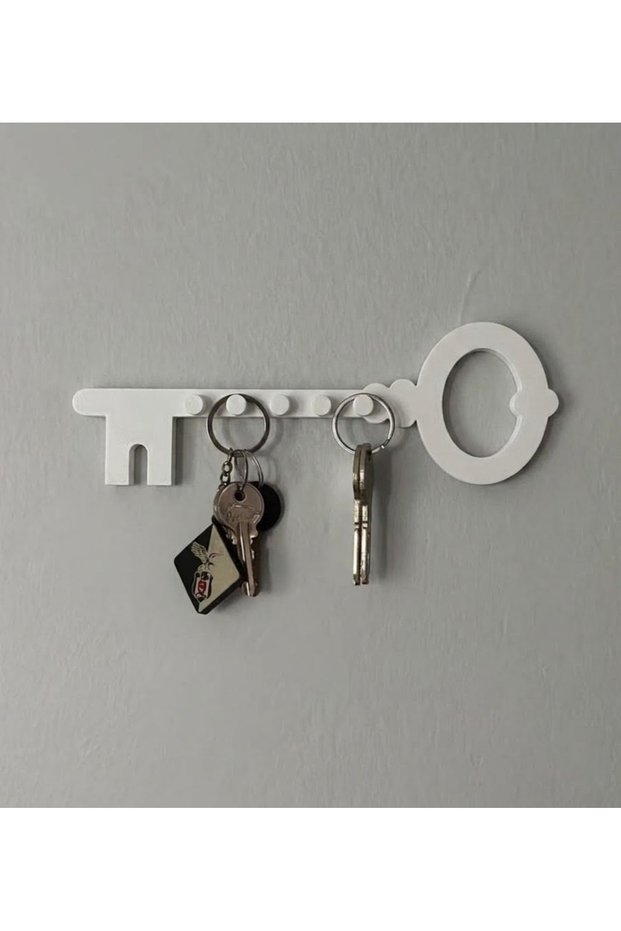 Decorative Key-Shaped Wall Keychain Hanger White Color