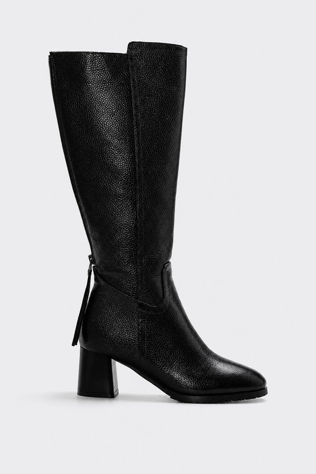 Genuine Leather and Fur Black Floater Women's Classic Boots 064Yza850