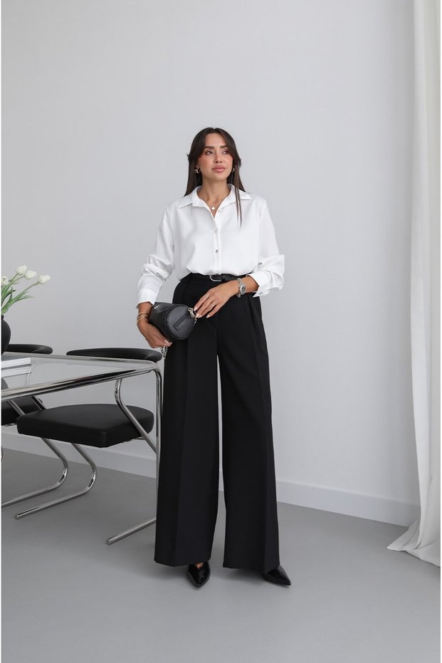 Black High Waist Belted Palazzo Trousers