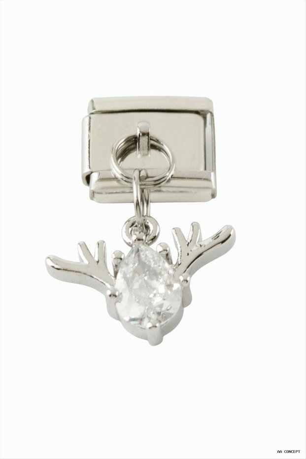 Concepta Deer Zircon Stone Sallatili Steel Charm (03755) Silver Color