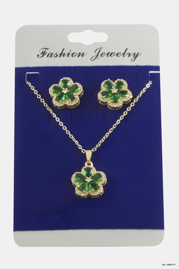 Concepta Flower Zircon Stone Set (11726) Necklace Green
