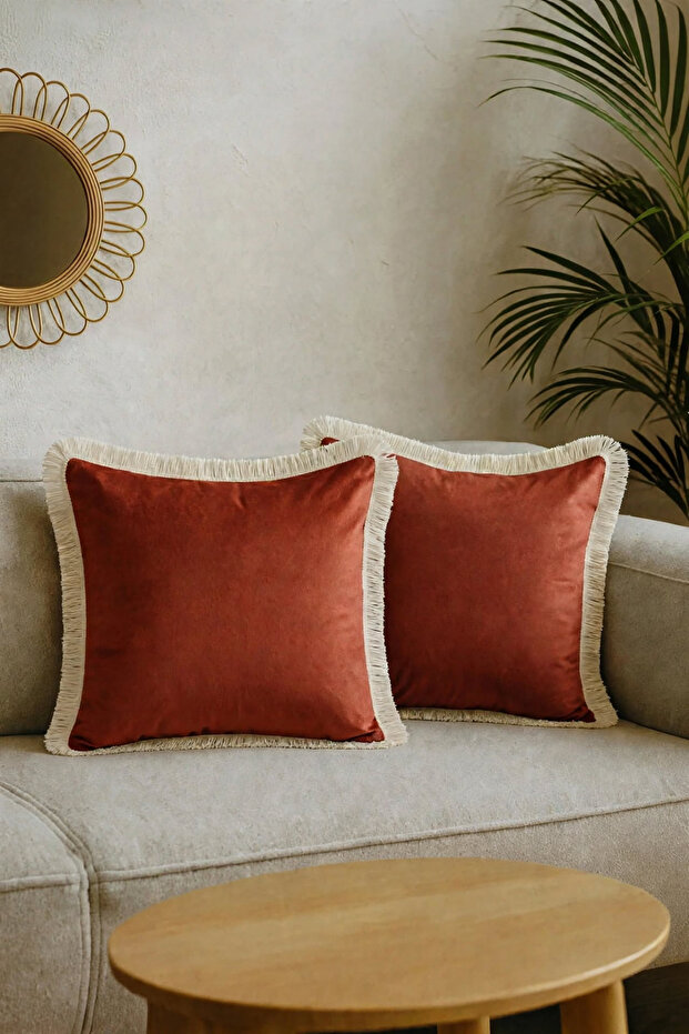 Luxury Velvet 2-Piece Decorative Throw Pillow Cover Red 45X45 cm