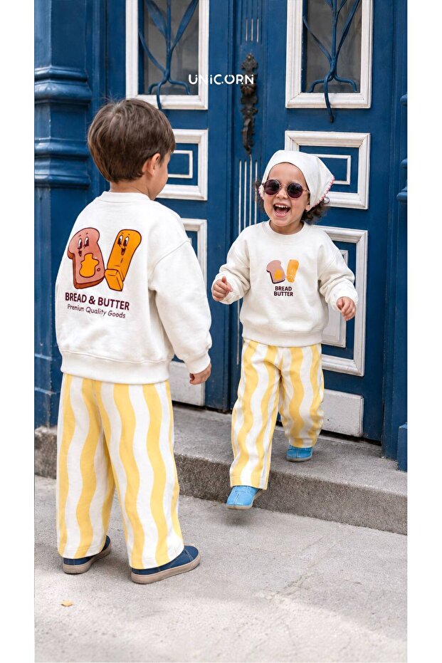 Children's Basic Sweatshirt and Yellow Striped Sweatpants Set