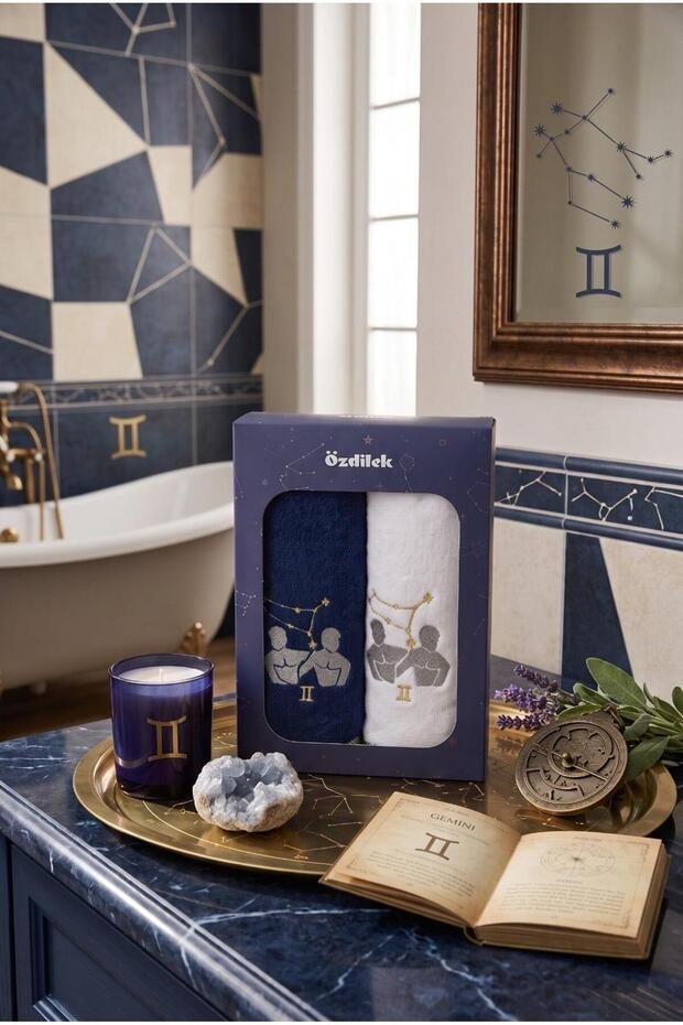 Hand and Face Towel Set of 2 Boxed Gemini Zodiac Embroidered 50X90