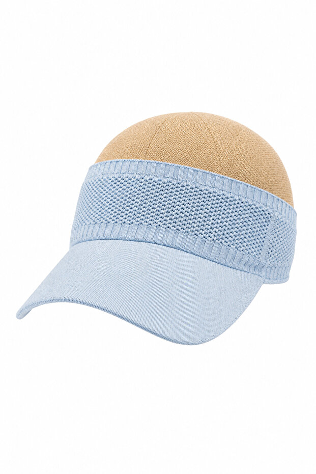 Light Blue Knitted Detailed Flexible Band Brimmed Summer Sun Hat