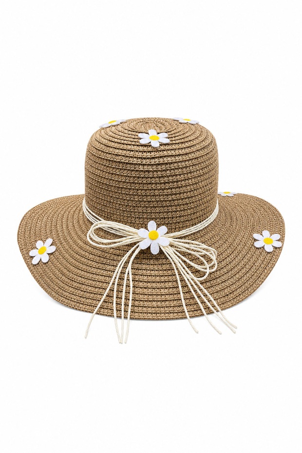 Daisy Detailed Straw Beach Hat Summer Sun Protection Women's Hat