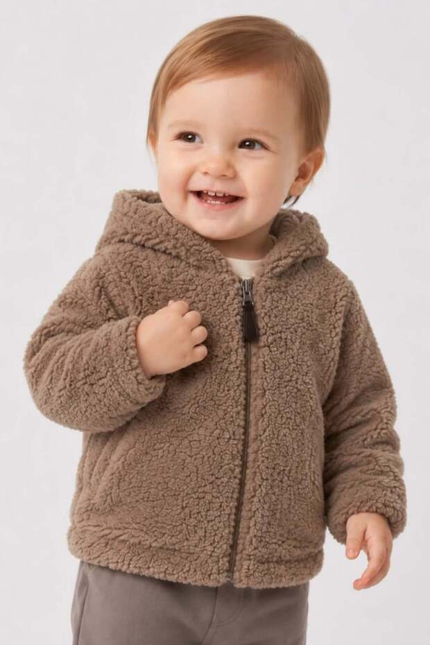 Baby Hooded Plush Coat Brown