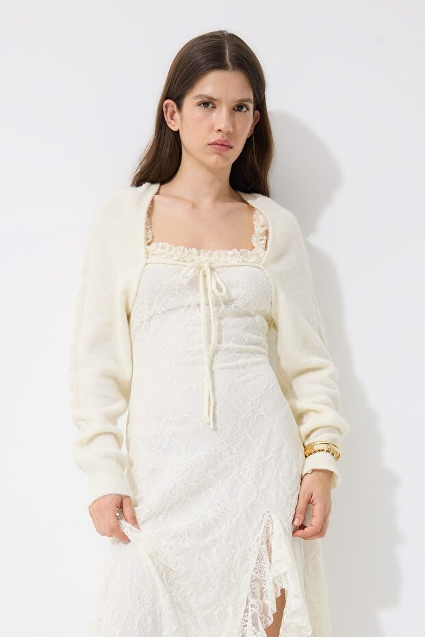 Regular Fit Front-Tie Crop Basic Cardigan I4930Ax26Au