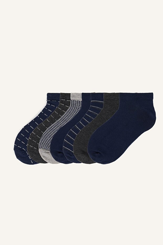 Men's Set of 7 Patterned Cotton Booties Socks I4832Axns