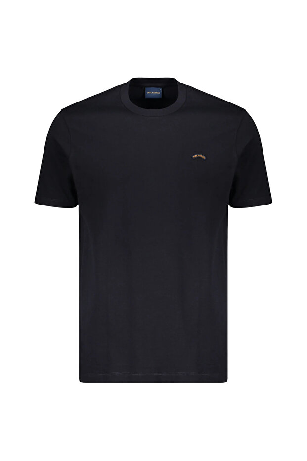 Men's Regular Fit Round Neck Logo Label Cotton Short Sleeve Navy Blue T-Shirt