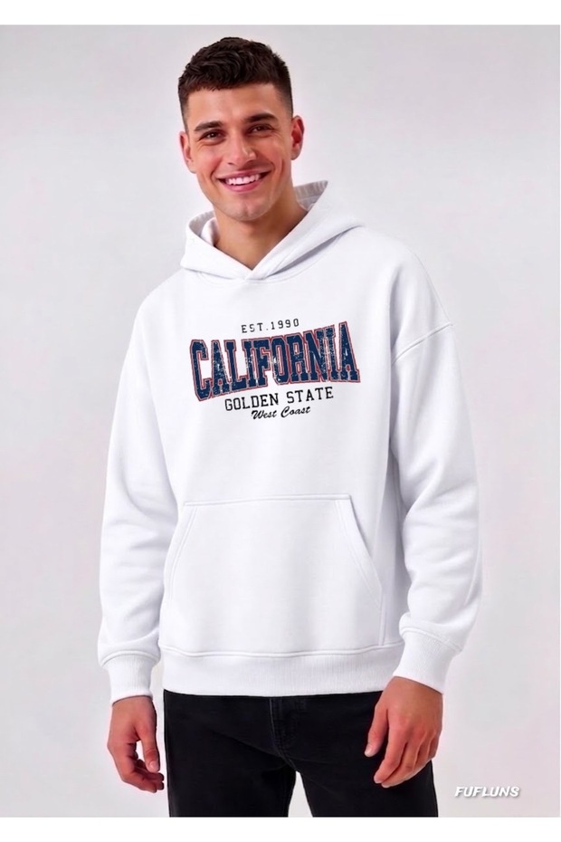 California Golden State Printed Oversized Men's Hooded Sweatshirt