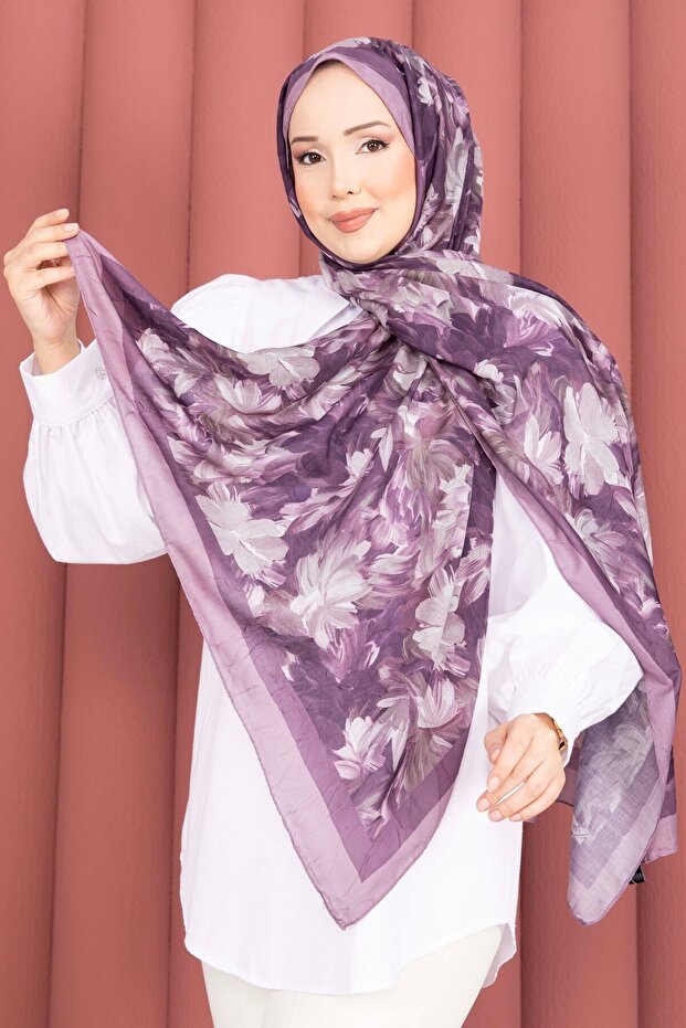 Premium Floral Patterned Shawl Series Plum