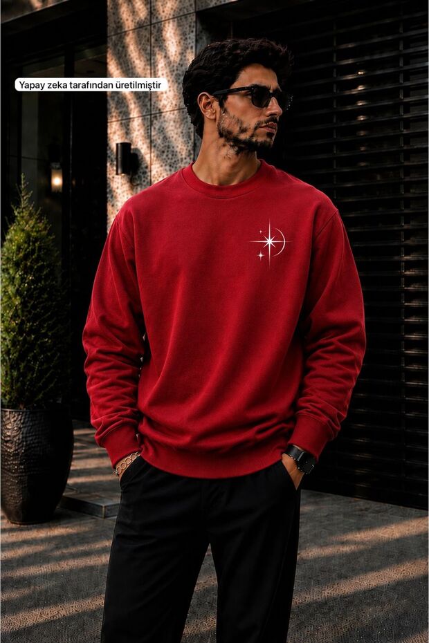 Men's Minimal Star & Compass Printed Cycling Round Neck Casual Sweatshirt