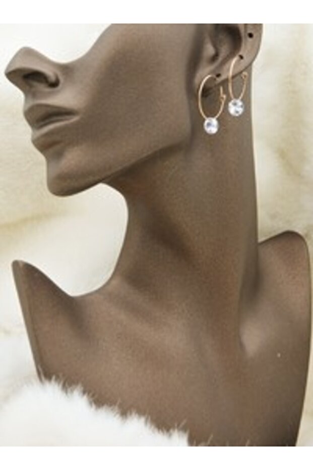 Crystal Stone Hoop Earrings - Gold Color -