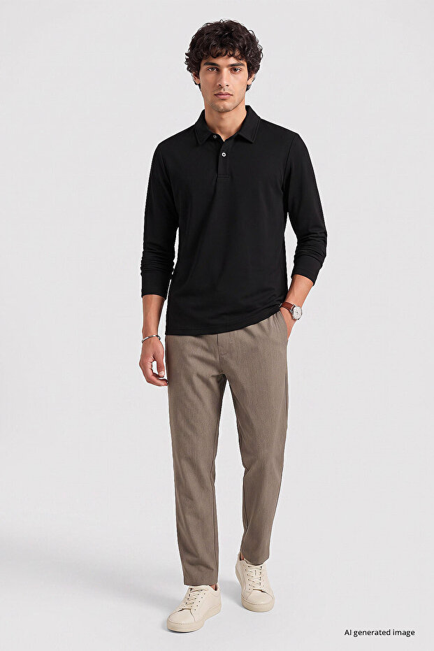 Black Comfortable Basic Men's Polo Neck T-Shirt - 88512
