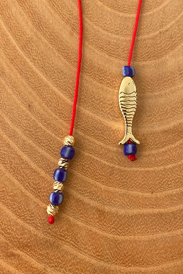 Red String Gold Fish and Bead Adjustable String Necklace