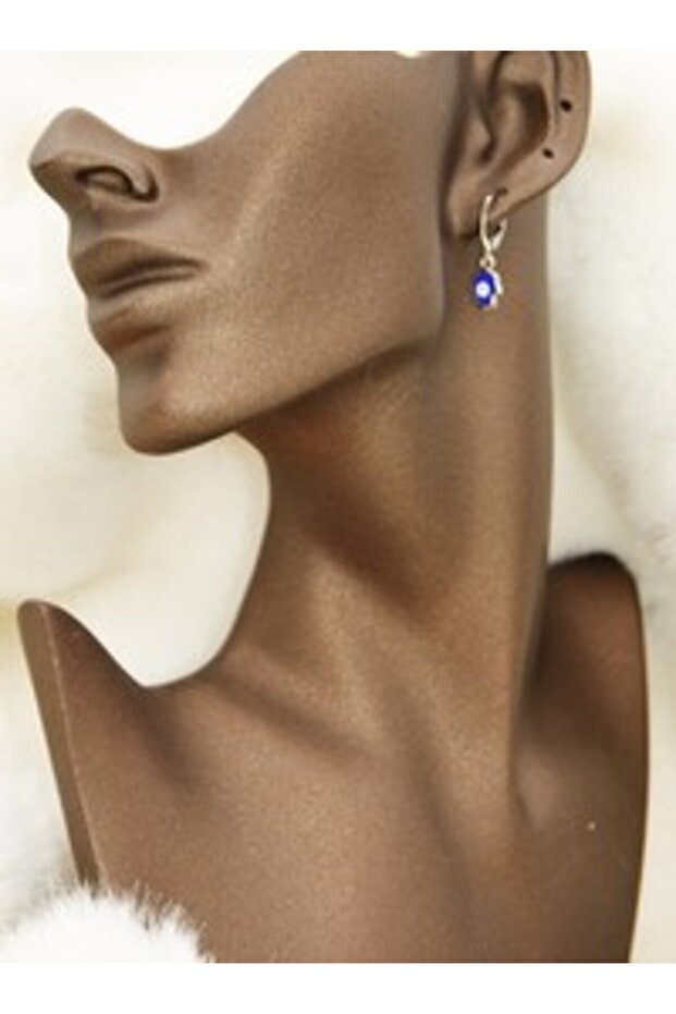 Nazar Beaded Mini Earrings - Silver Color -