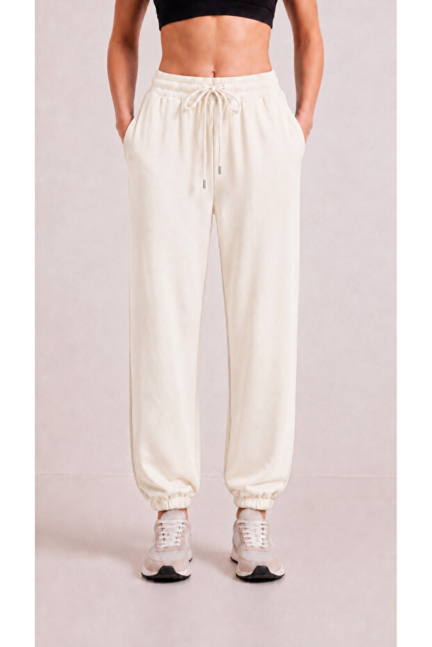 Women's Ecru Modal Fabric Silky Textured Sweatpants