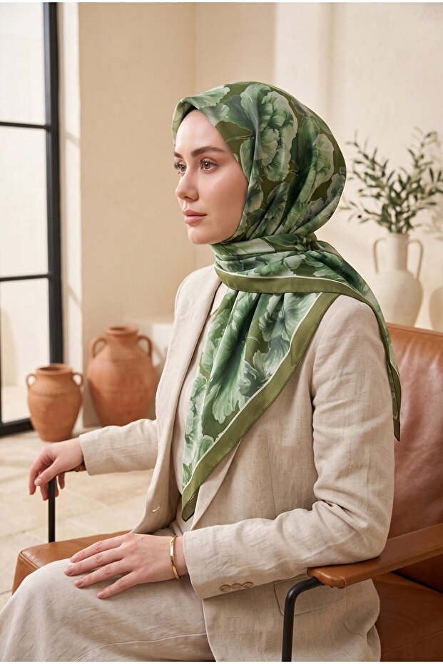 Natural Floral Pattern Scarf Series Khaki