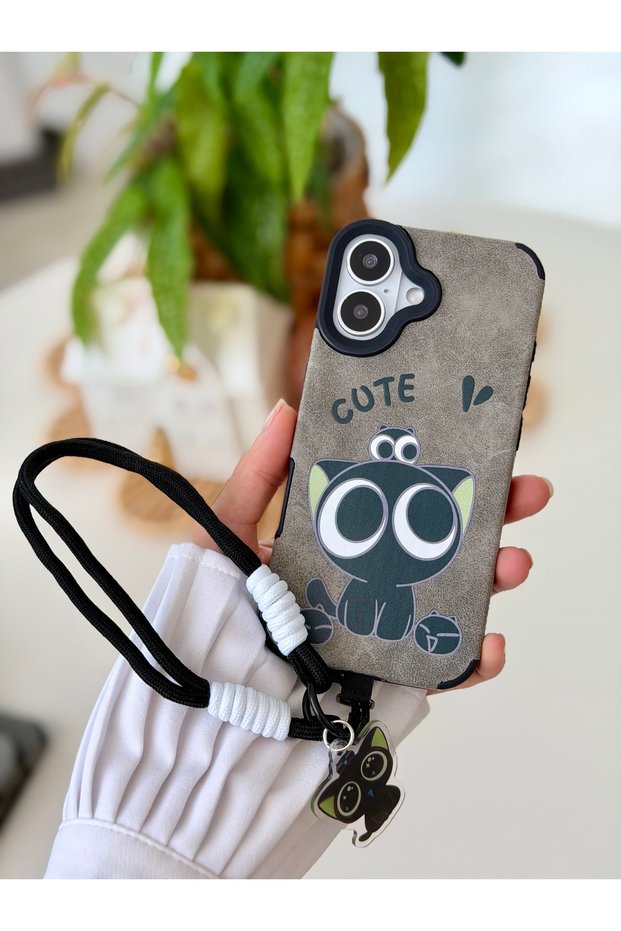 iPhone 17 Compatible Flexible Silicone Case with Plated Charm Cat Design and Toy