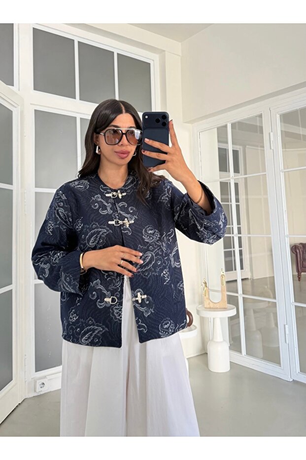 Ethnic Patterned Premium Denim Jacket