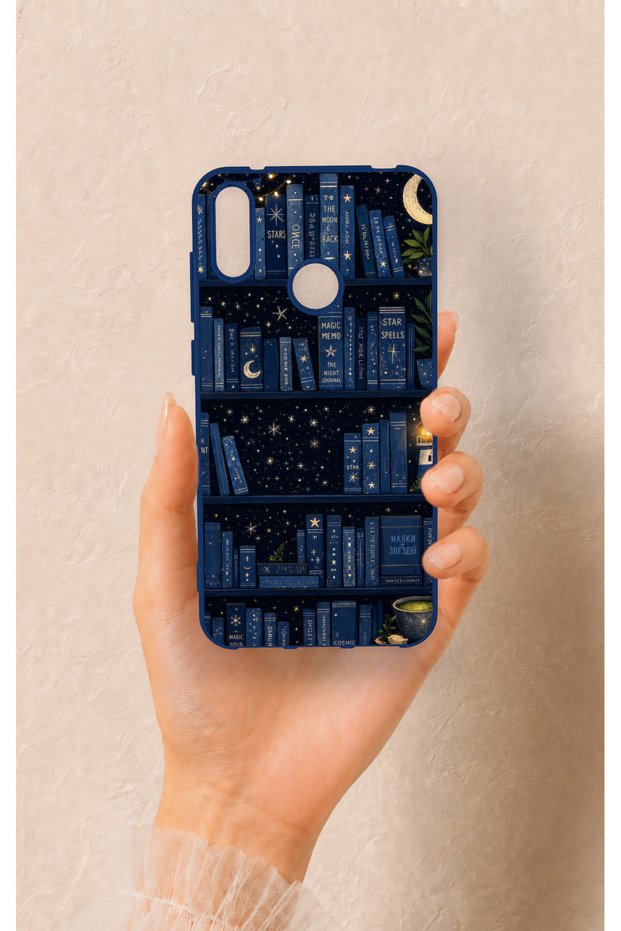 Huawei Y7 2019 Compatible Night Themed Bookshelf Patterned Silicone Case
