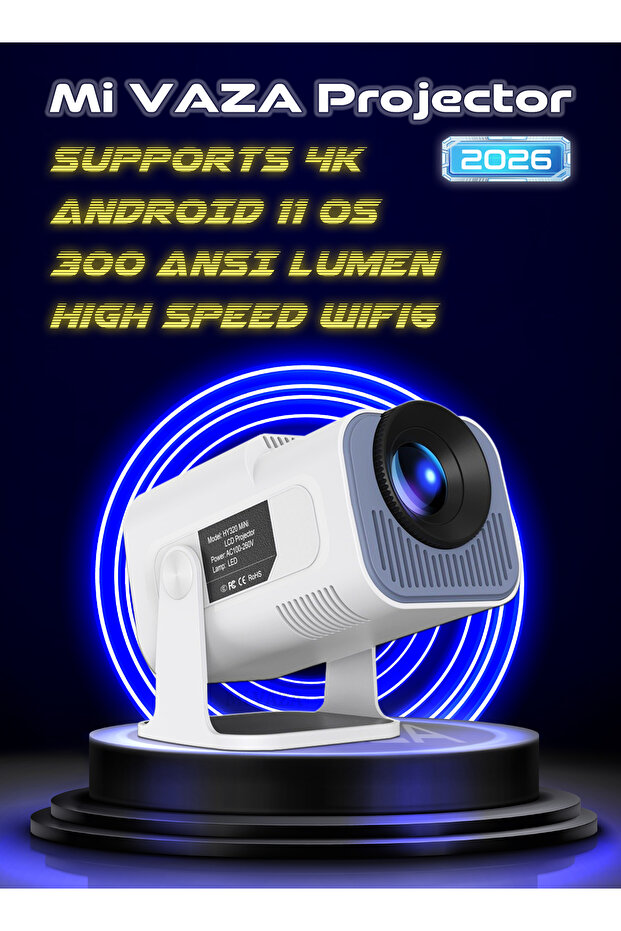 جهاز عرض محمول - يدعم تقنية 4K - جهاز عرض ذكي مع واي فاي ثنائي النطاق 5G وبلوتوث 5.0 - مسرح منزلي متنقل - متوافق مع أندرويد/iOS/ويندوز/TV Stick/HDMI/USB